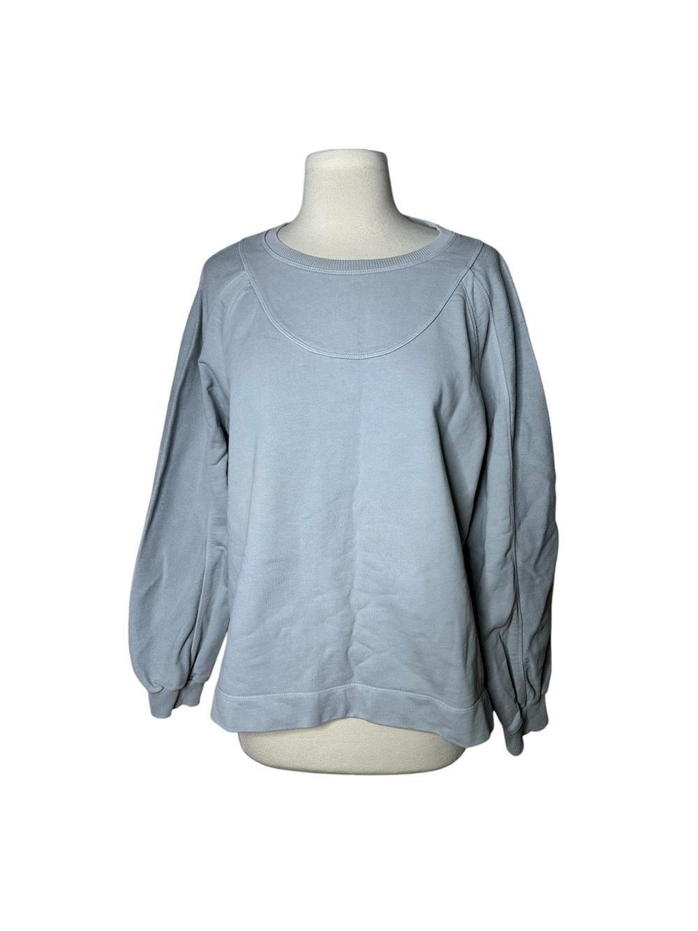 Wrap London Organic Cotton Balloon Sleeve Sweatshirt Pastel Blue Gray US 12